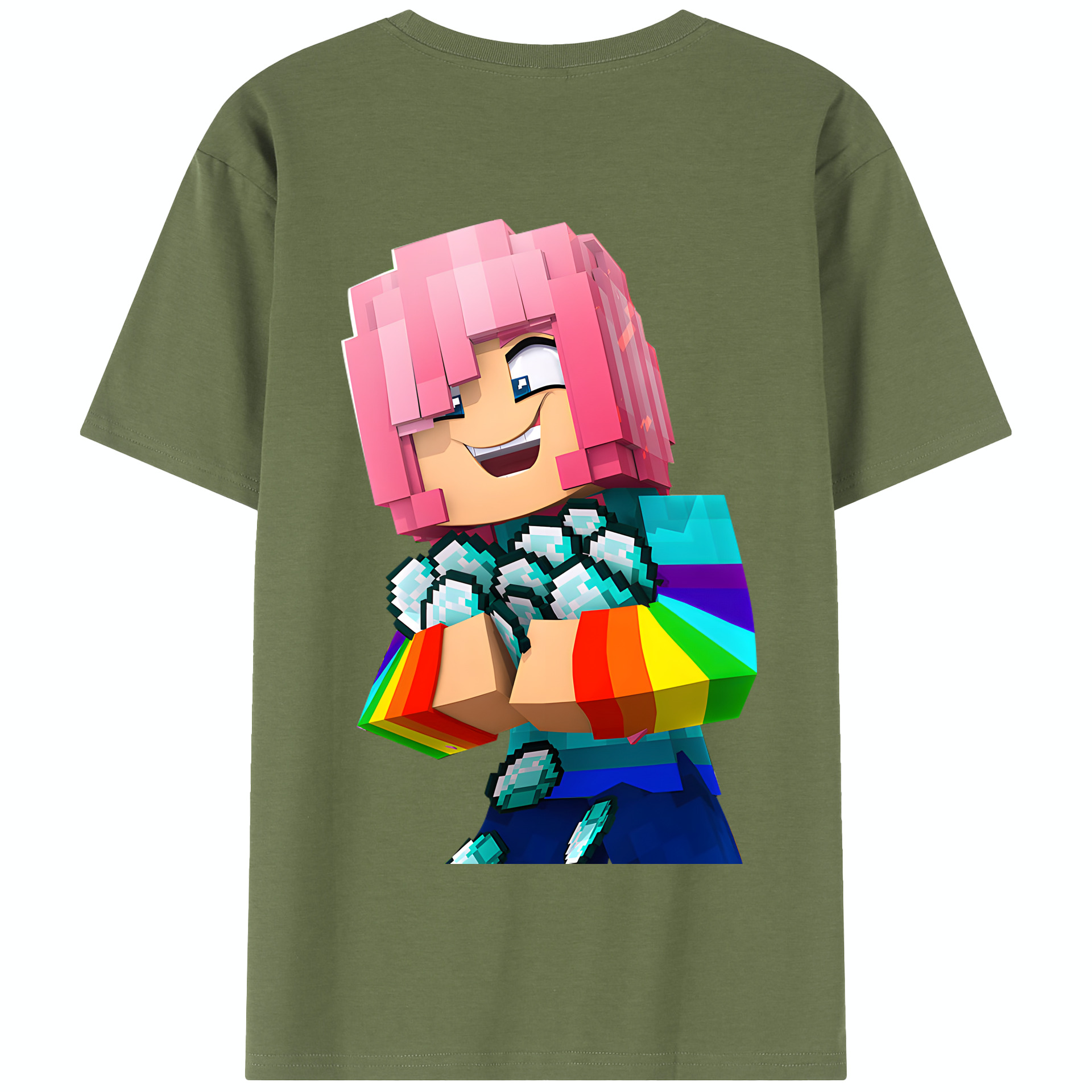 （画像用） マインクラフト ブロックの世界 Minecraft MC Block world 綿100％半袖Tシャツ（背面プリント）